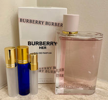 Load image into Gallery viewer, Burberry Her Eau de Parfum Travel Size 0.33 Fl. Oz. 10 Ml. or 0.16 Fl. Oz. 5 Ml. Atomizer Spray or Roll-on Bottle.