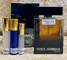 Load image into Gallery viewer, Dolce&amp;Gabbana The One For Men Pour Homme Eau de Parfum Travel Size 0.33 Fl. Oz. 10Ml or 0.16 Fl. Oz. 5ml Atomizer Spray or Roll-on Bottle