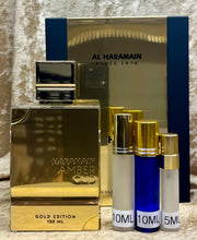 Load image into Gallery viewer, Haramami Amber Oud Gold Edition Al Haramain Travel Size 0.33 Fl. Oz. 10ml or 0.16 Fl. Oz. 5ml Atomizer Spray or Roll-on Bottle