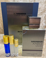 Load image into Gallery viewer, Amber Oud Carbon Edition Haramain Travel Size Eau de Parfum 0.33 Fl. Oz. 10 Ml. Or 0.16 Fl. Oz. 5 Ml. Atomizer Spray or Roll-on Bottle