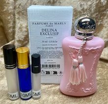 Load image into Gallery viewer, Delina Exclusif Parfum de Marly Parfum Travel Size 0.33 Fl. Oz./10 Ml. Or 0.16. Fl. Oz./5 Ml Atomizer Spray or Roll-on Bottle