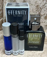 Load image into Gallery viewer, Eternity Intense Calvin Klein for Men Eau de Toilette travel size 0.33 Fl. Oz. 10 Ml. or 0.16 Fl. Oz. 5 Ml. Atomizer Spray or Roll-on Bottle.