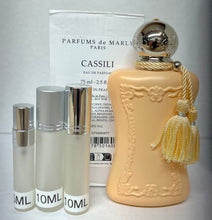 Load image into Gallery viewer, Cassili Parfums de Marly Eau de Parfum Travel Size 0.33 Fl. Oz./10 Ml. Or 0.16 Fl. Oz./5 Ml. Atomizer Spray or Roll-on Bottle