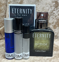 Load image into Gallery viewer, Eternity Intense Calvin Klein for Men Eau de Toilette travel size 0.33 Fl. Oz. 10 Ml. or 0.16 Fl. Oz. 5 Ml. Atomizer Spray or Roll-on Bottle.
