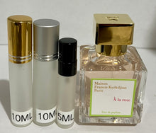 Load image into Gallery viewer, A la Rose Maison Francis Kurkdjian Travel Size Eau de Parfum 0.33 Fl. Oz./10 Ml. Or. 0.16 Fl. Oz.:5 Ml. Atomizer Spray or Roll-on Bottle