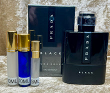 Load image into Gallery viewer, Prada Luna Rossa Black Travel Size Eau de Parfum 0.33 Fl. Oz./10 Ml. or 0.16 Fl. Oz./5 Ml. Atomizer Spray or Roll-on Bottle