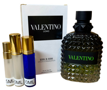 Load image into Gallery viewer, Born in Roma Valentino Uomo Travel Size 0.33 Fl. Oz./10 ml. Or 0.16 Fl. Oz./5 Ml Atomizer Spray or Roll-on Bottle