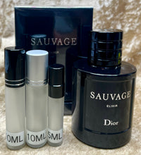 Load image into Gallery viewer, Sauvage Elixir Dior Perfum Concentrated Travel Size 0.33 Fl. Oz./10 Ml. Or 0.16 Fl. Oz./5 Ml. Atomizer Spray or Roll-on Bottle