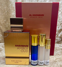 Load image into Gallery viewer, Amber Oud Ruby Edition Haramain Eau de Parfum Travel Size 0.33 Fl. Oz. 10 Ml. Or 0.16 Fl. Oz. 5 Ml. Atomizer Spray or Roll-on Bottle