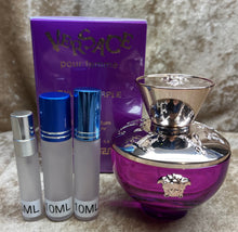 Load image into Gallery viewer, Versace Pour Femme Dylan Purple Travel Size Eau de Parfum 0.33 Fl. Oz. 10 Ml. or 0.15 Fl.Oz. 5 Ml Atomizer Spray or Roll-on Bottle