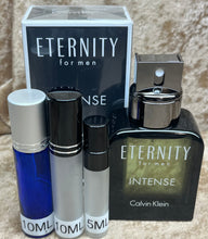 Load image into Gallery viewer, Eternity Intense Calvin Klein for Men Eau de Toilette travel size 0.33 Fl. Oz. 10 Ml. or 0.16 Fl. Oz. 5 Ml. Atomizer Spray or Roll-on Bottle.
