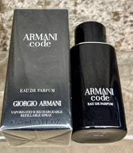 Load image into Gallery viewer, Armani Code For Men Eau De Parfum 2.5 Fl. Oz. 75ml Rechargeable Sealed Box