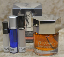 Load image into Gallery viewer, YSL  L'homme Yves Saint Laurent Eau de Parfum Travel Size 0.33 Fl. Oz. 10 Ml or 0.16 Fl. Oz. 5 Ml. Atomizer Spray or Roll-on Bottle.