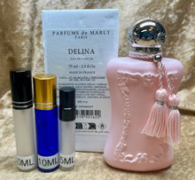 Load image into Gallery viewer, Delina Parfum de Marly Eau de Parfum Travel Size 0.33 Fl. Oz./10 Ml. Or 0.16. Fl. Oz./5 Ml Atomizer Spray or Roll-on Bottle