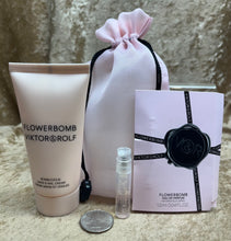 Load image into Gallery viewer, Flowerbomb Viktor&amp;Rolf EDP Sample 0.04Fl. Oz. Spray &amp; Bomblicious Hand Cream 1.7 Oz 2pcs Travel Size Set